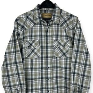 Wrangler Men's‎ XL Retro Western Pearl Snap Plaid Cotton Shirt Brown Gray